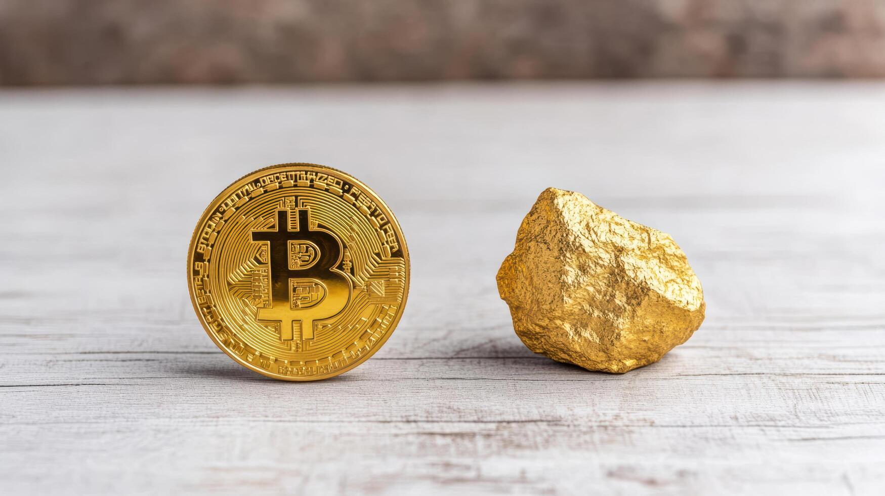 gold coin and gold nugget are displayed side by side, symbolizing value and wealth photo