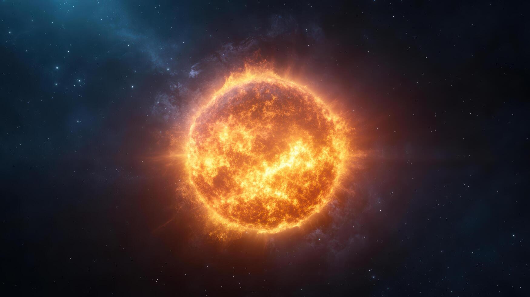 vibrant sun radiating energy in cosmic space, surrounded by stars and nebulae photo