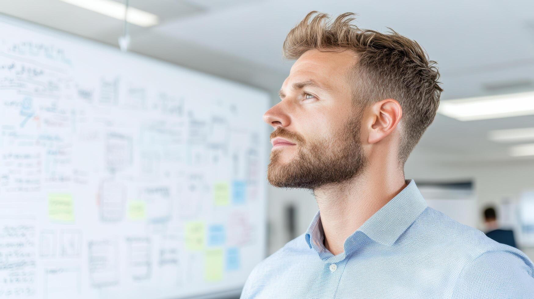 Innovative professional contemplating business strategies in modern office environment photo