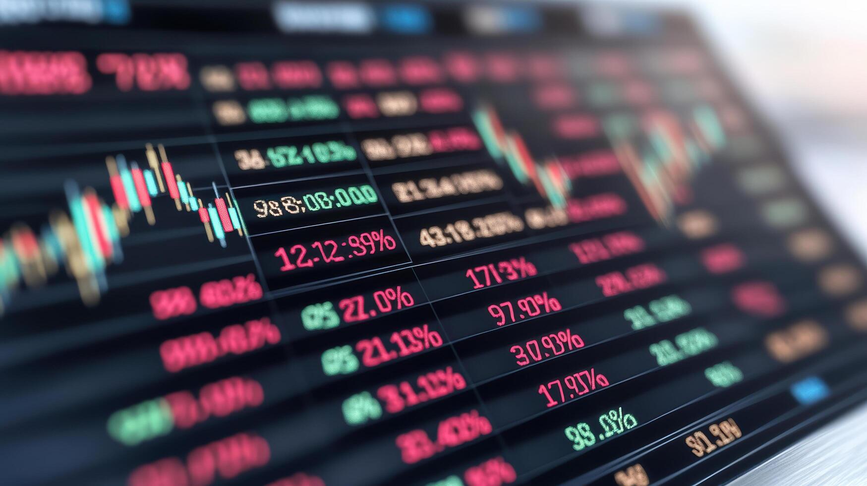Stock market display showing strong performance with fluctuating graphs and data trends photo
