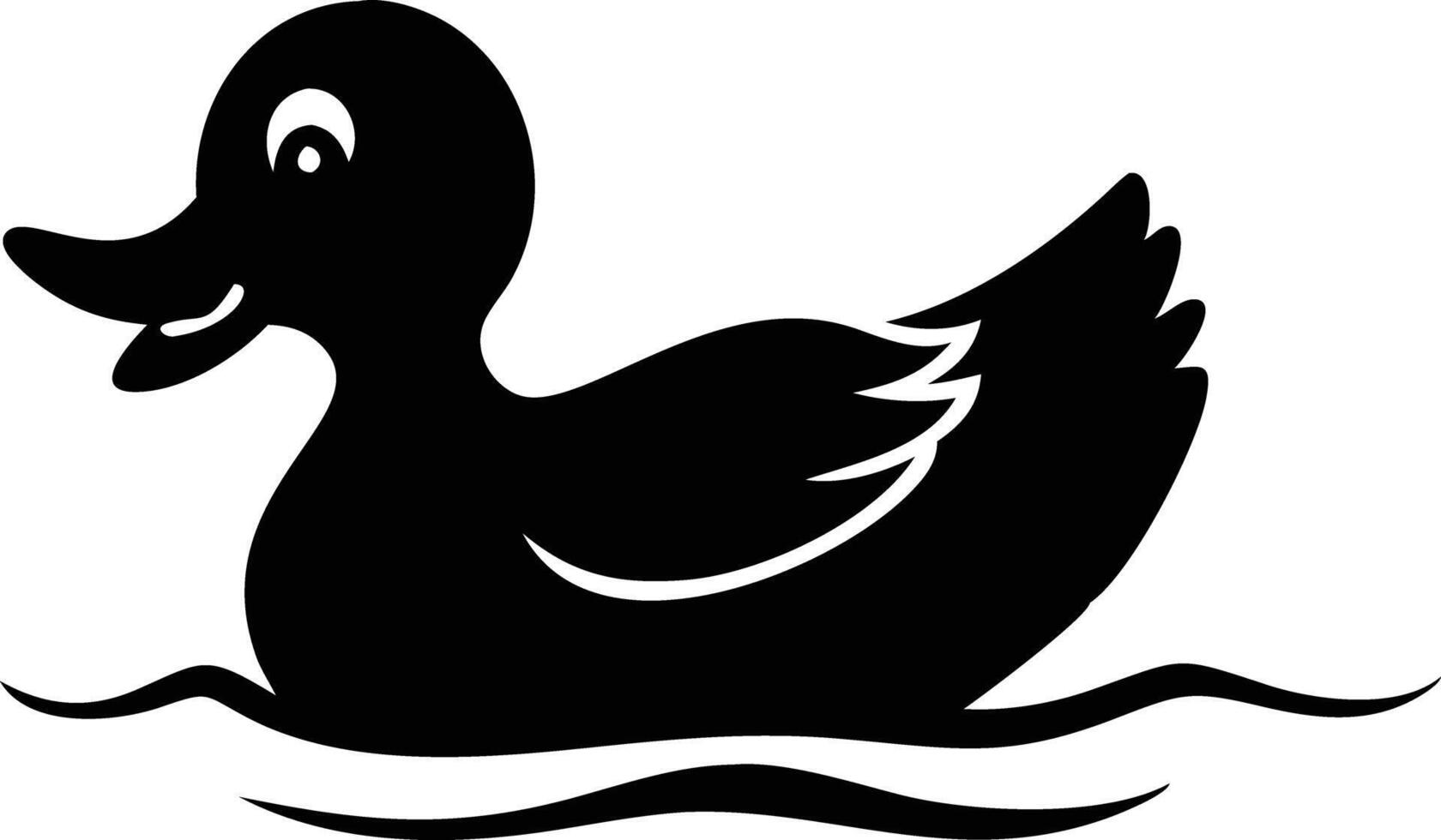 Duck Cartoon Silhouette, Cute Bird on Waves, Stylized Waterfowl vector