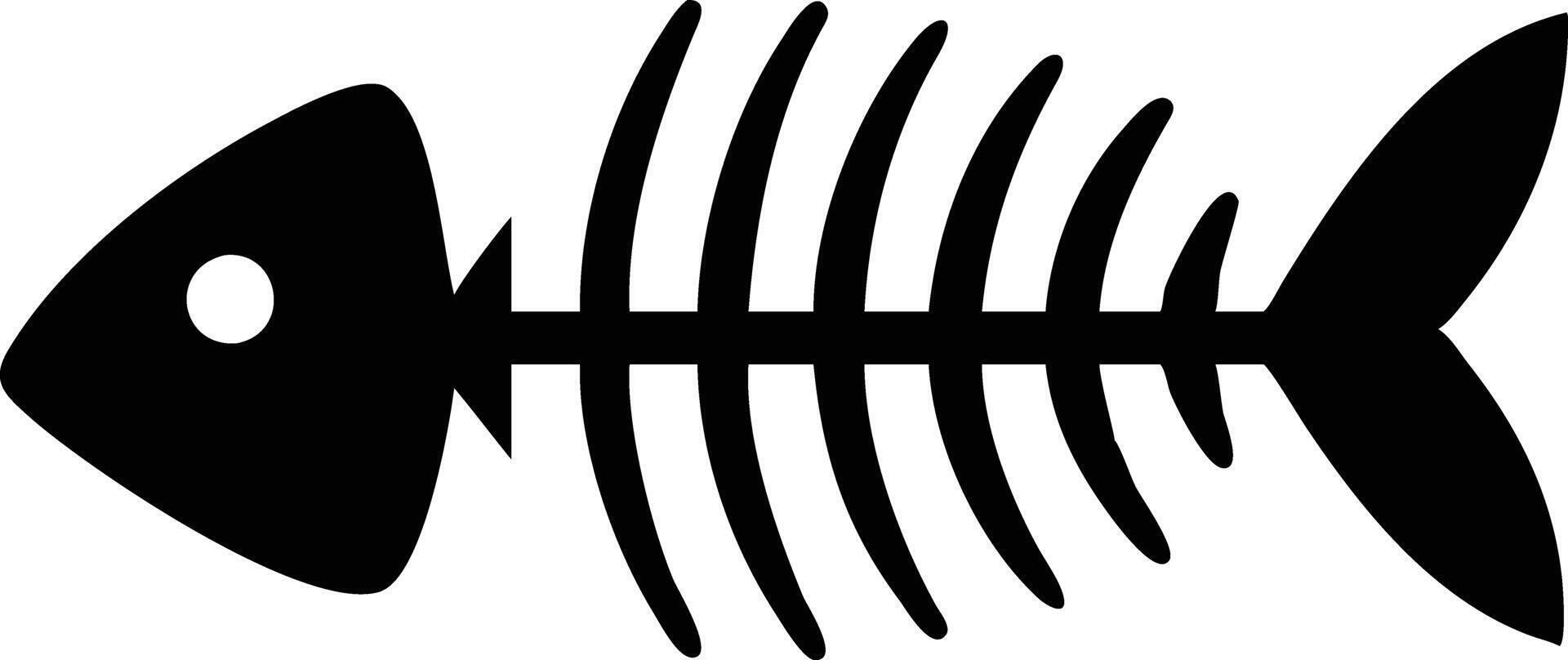 Simple Fishbone Icon with Black Silhouette and White Detail on White Backdrop vector