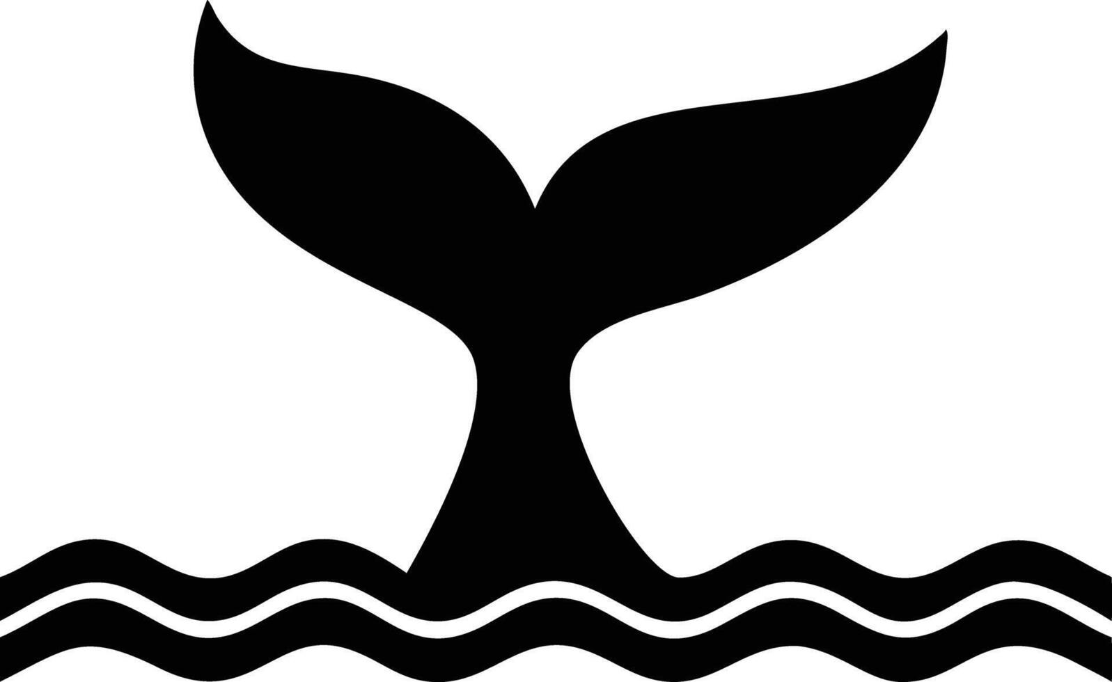 Whale Tail Silhouette with Water Waves, Underwater Marine Animal Icon, Isolated vector