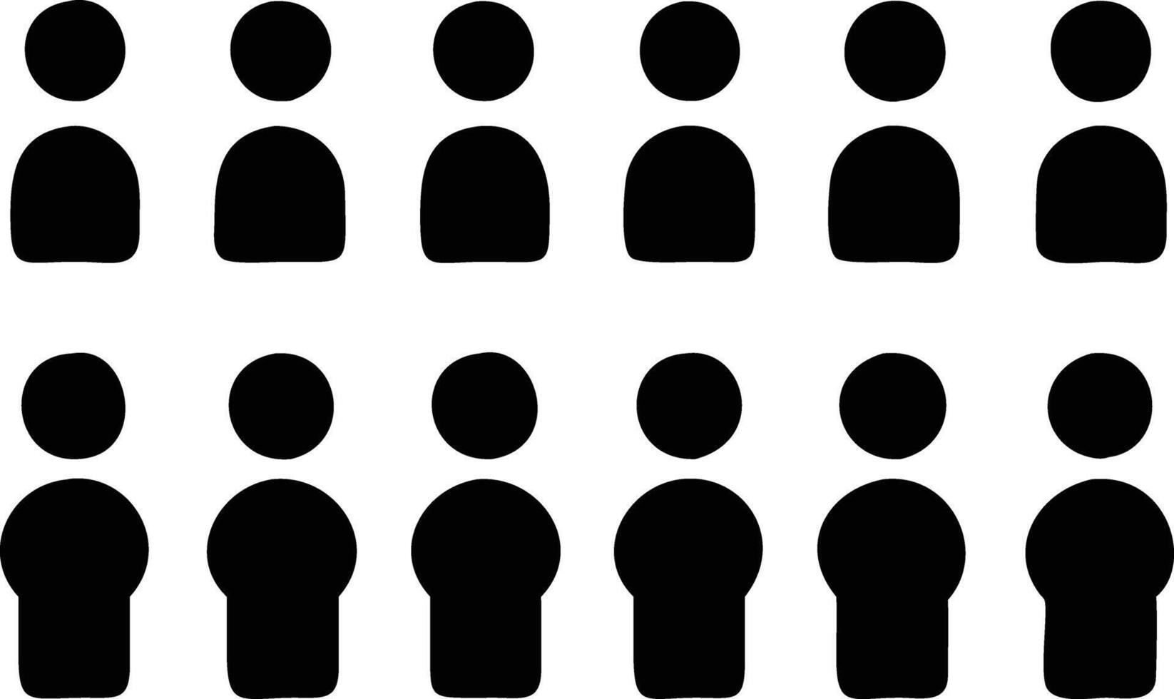 Crowd Silhouettes on White Background Twelve Black Figures in Two Rows Icon Style vector
