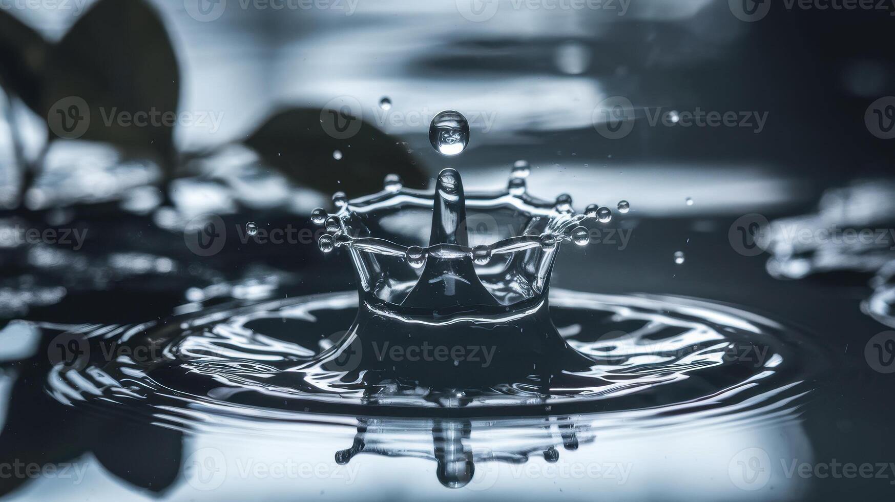 Water droplets falling from a water drop on a black background photo
