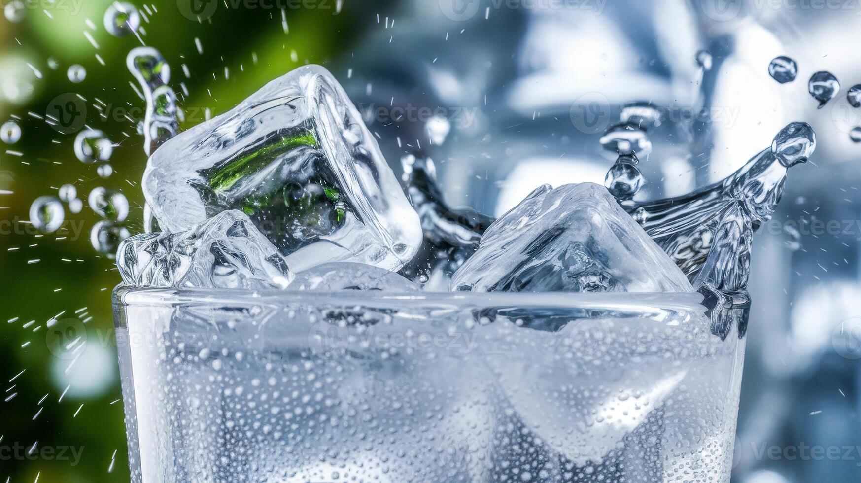 A glass of water with ice cubes photo