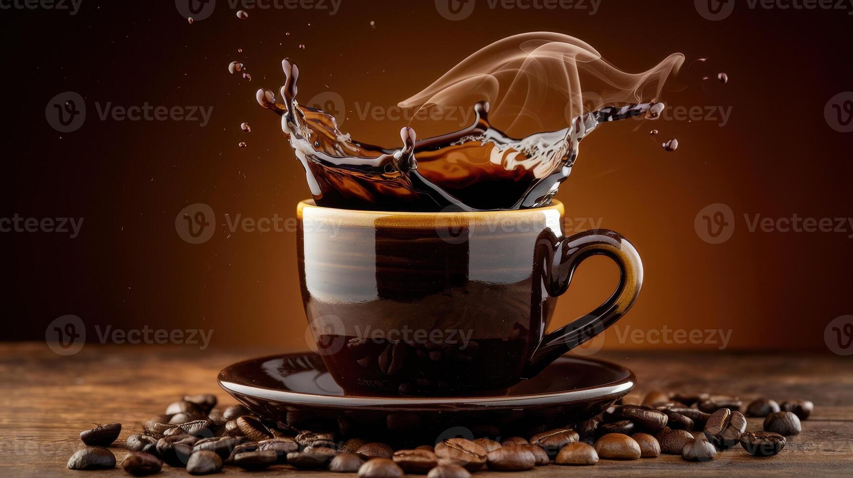 Coffee splash on brown background photo