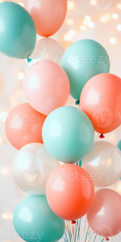 Pastel balloons with soft bokeh lights in celebration background photo