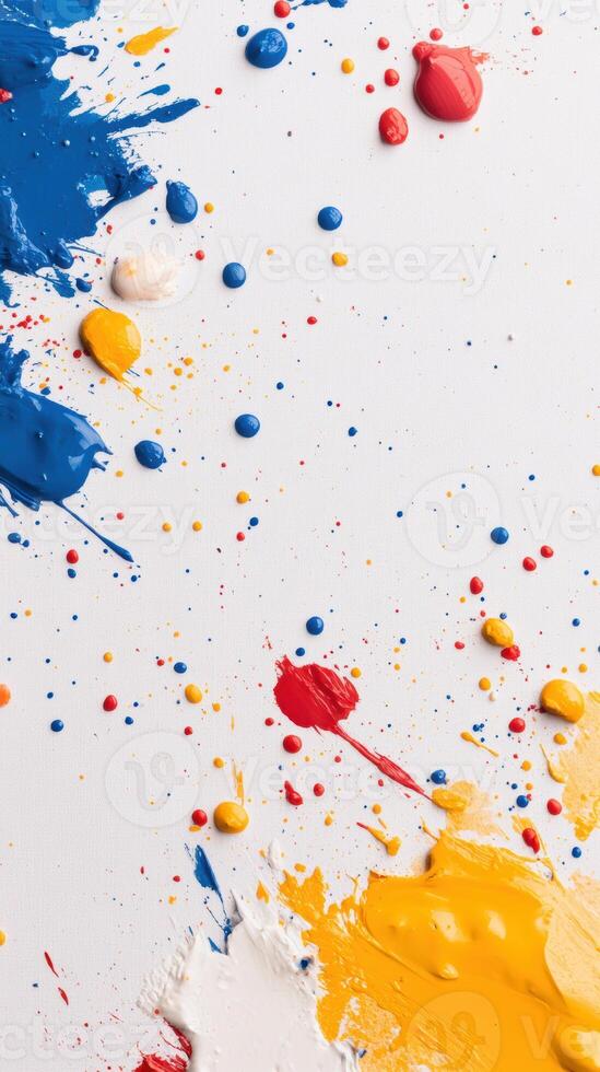 Vibrant abstract paint splatter with bold colors on white canvas background photo
