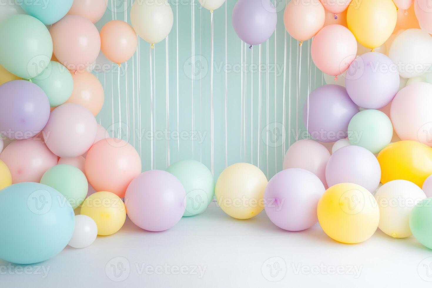 Colorful balloon arrangement in pastel tones creating a festive and joyful atmosphere photo