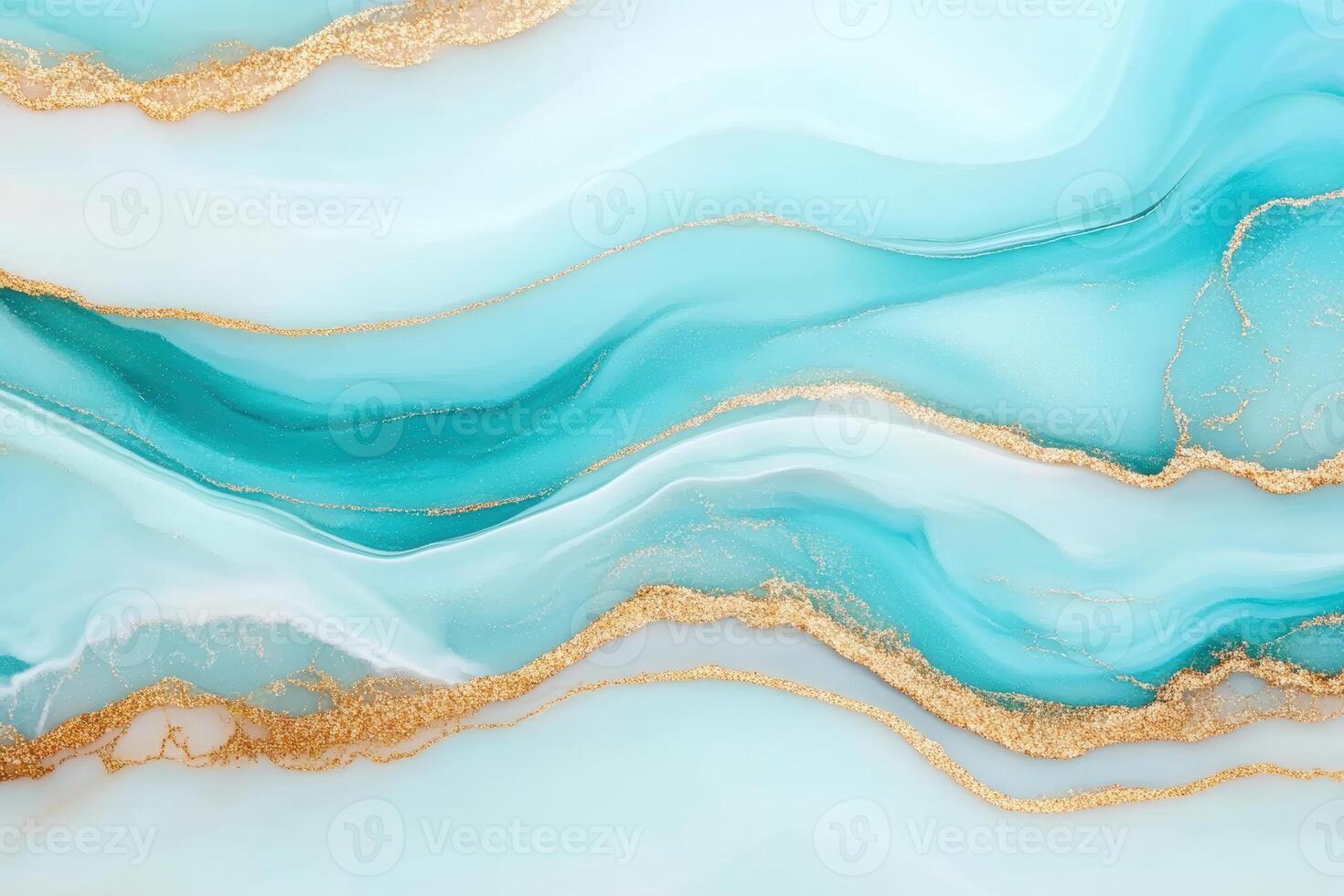 Elegant aqua and gold abstract marbled pattern with flowing waves and subtle metallic accents photo