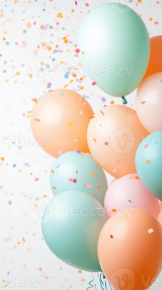 Pastel balloons with colorful confetti bright celebration festive party decoration joyful atmosphere photo