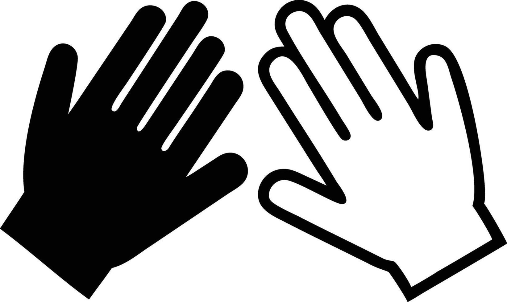 Opposing Hands Shapes, One Solid Black, One Outline, Isolated on White vector