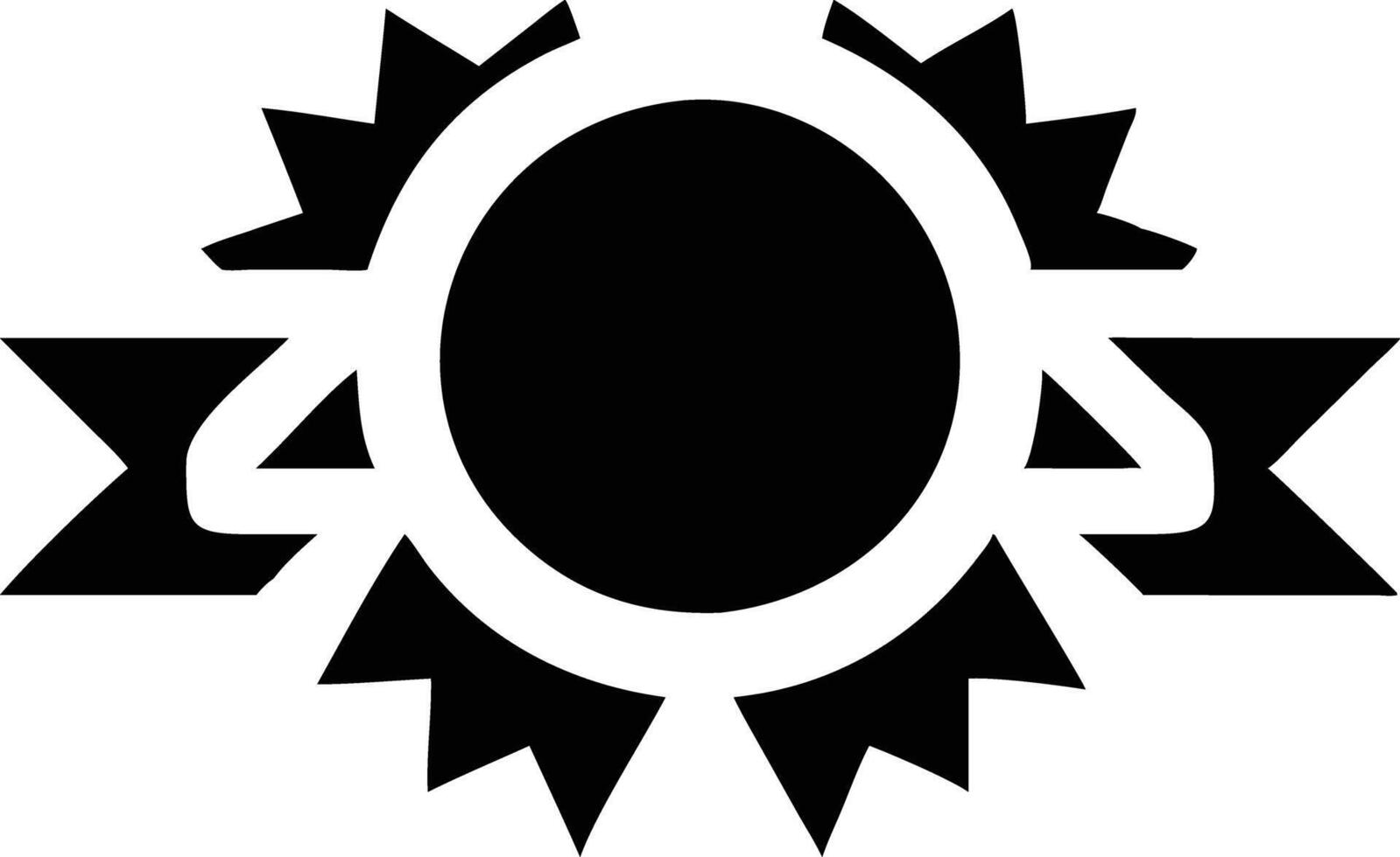 Black Silhouette Circle, Round Shapes, Spiked Edges and Horizontal Ribbons isolated vector