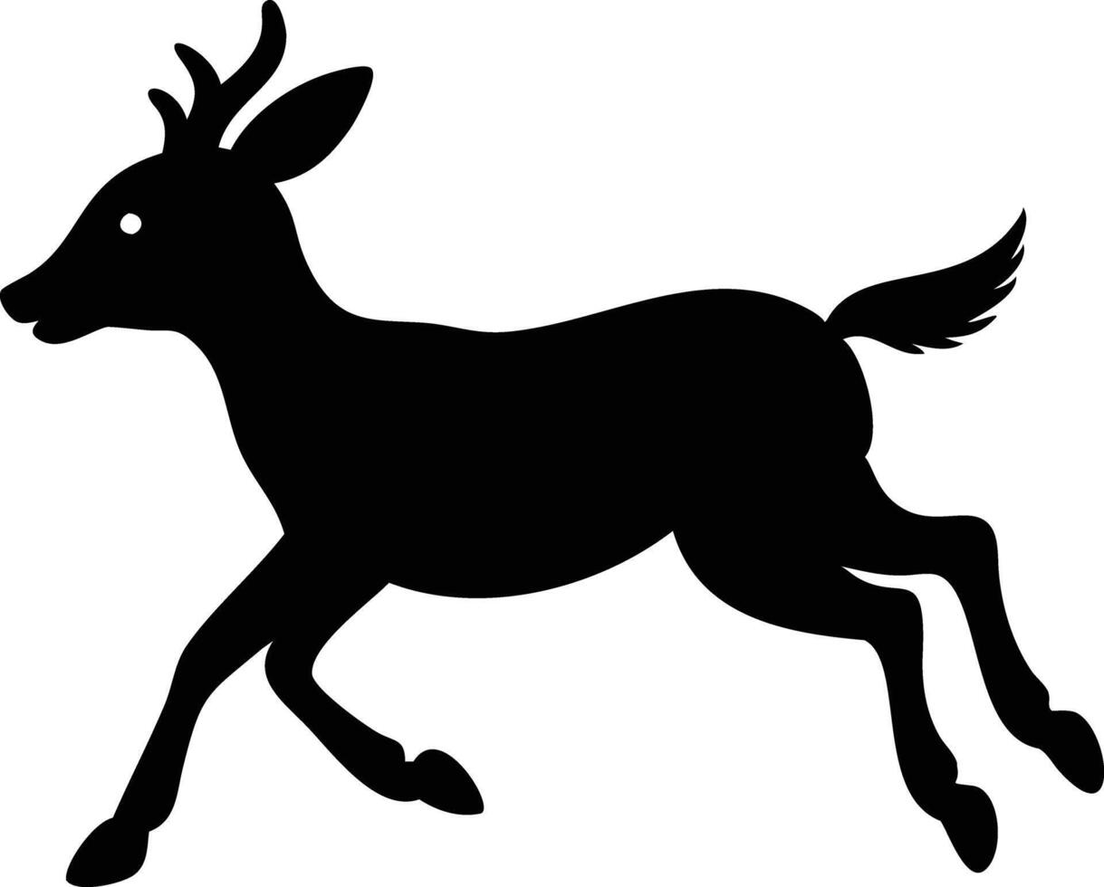 Running Fawn Silhouette on White Background, Leaping Reindeer, Black Deer Shape vector