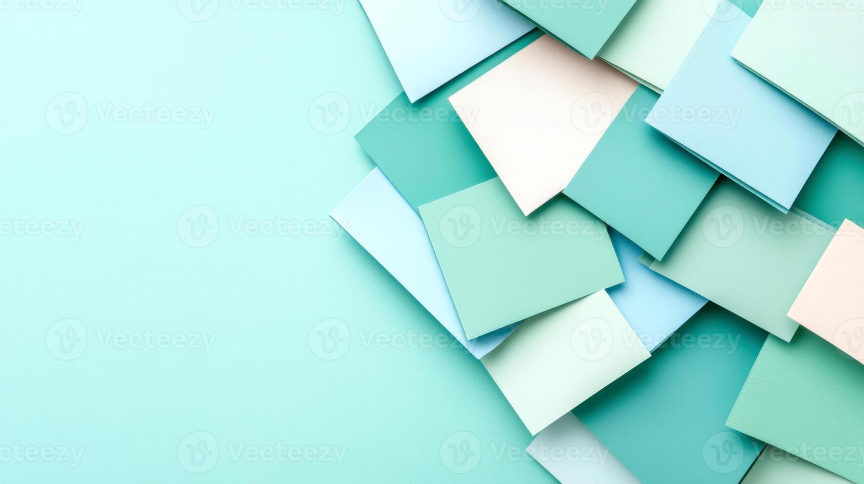 Abstract arrangement of pastel paper squares overlapping in a minimalist geometric pattern, photo