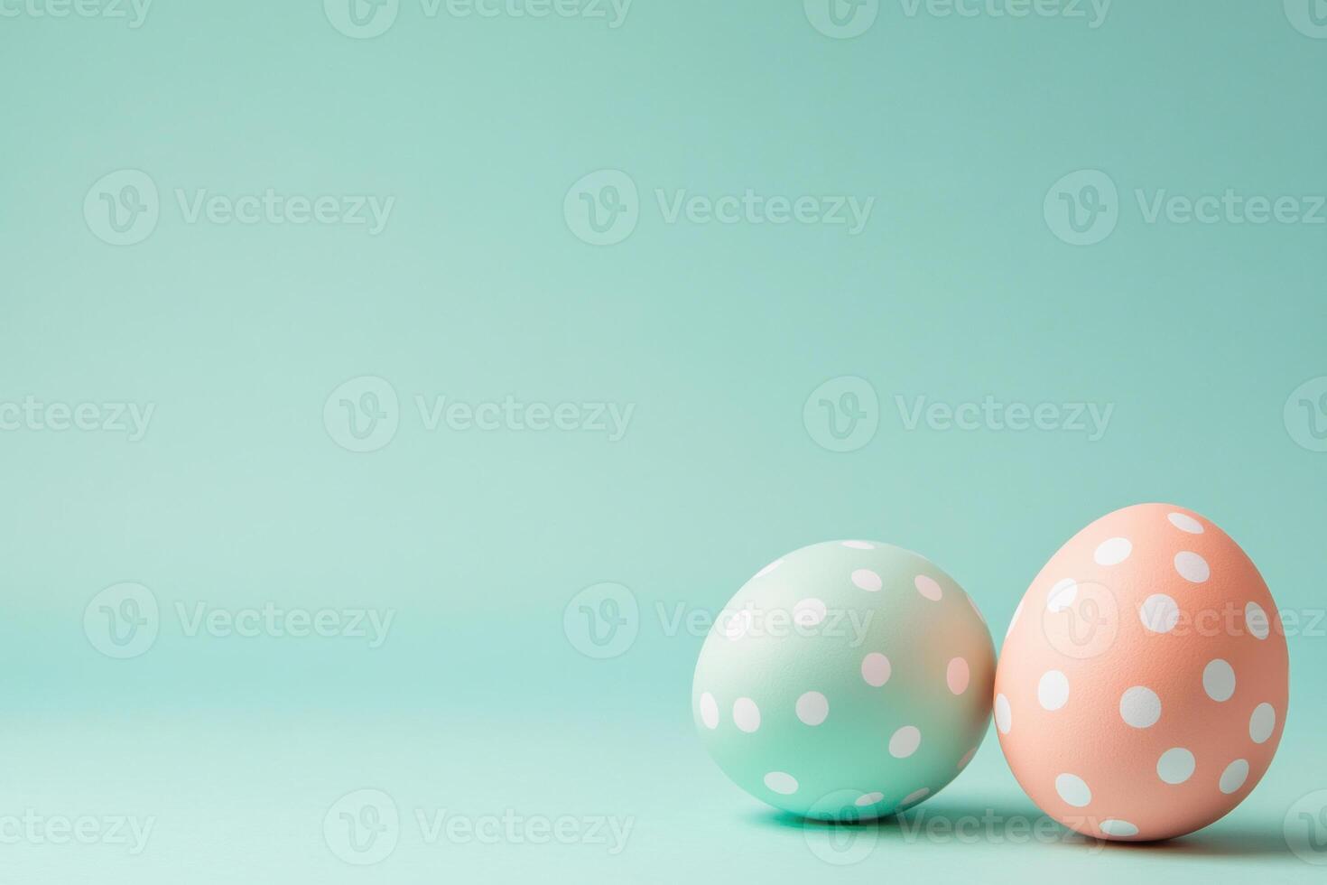 Pastel easter eggs with polka dots on a soft green background, photo