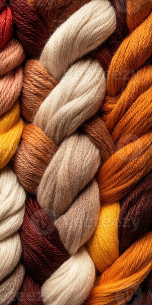Colorful twisted yarn in varied warm hues for knitting and crochet projects photo