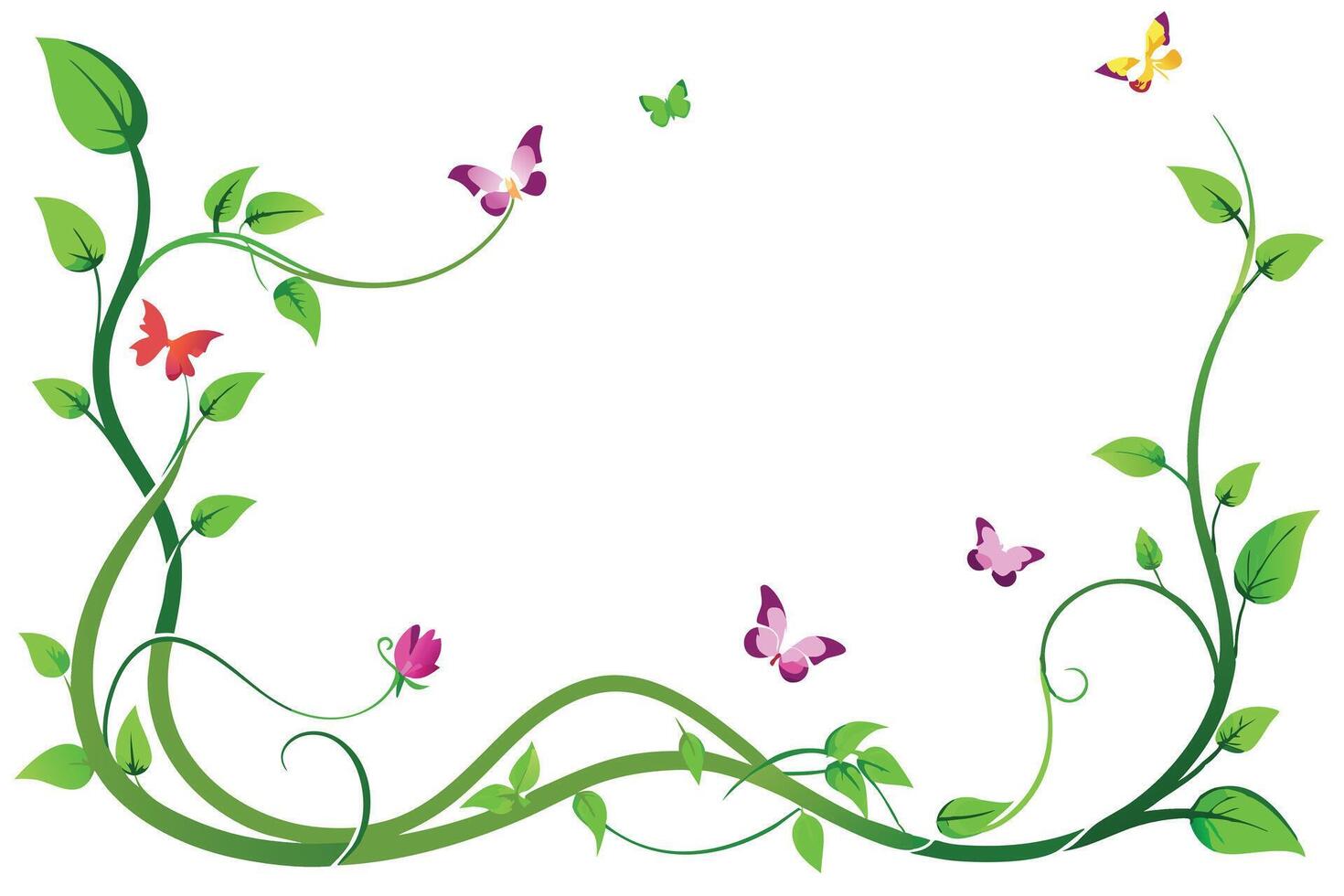 Flourish Design with Butterflies and Leaves on a White Background Elegant vector