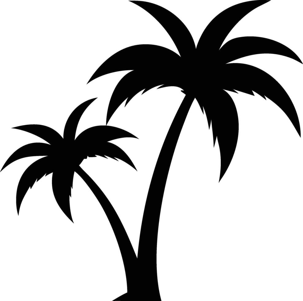 Two Black Palm Tree Silhouette Isolated on White Background Tropical Summer vector