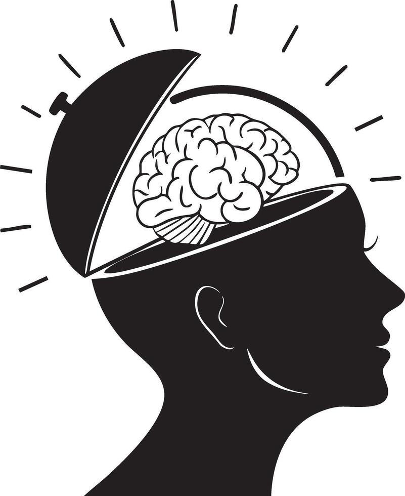 Abstract Mind Illustration with Brain Exposed, Cognitive Process vector