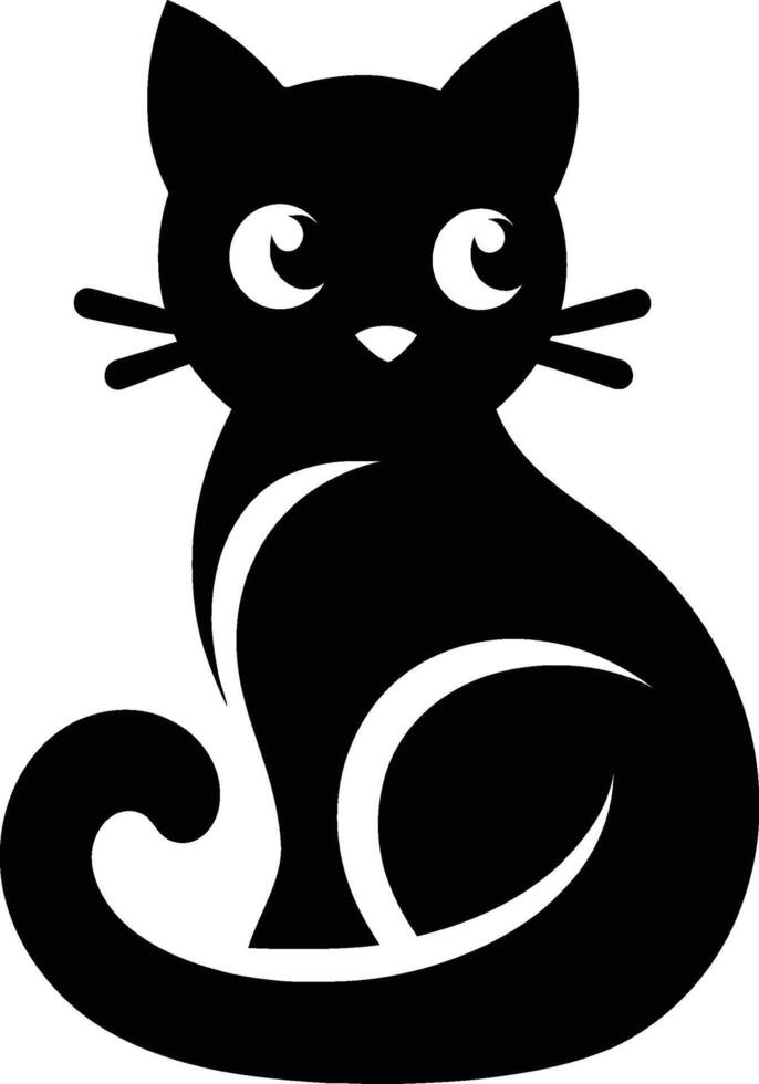 Playful Kitten Silhouette with Big Eyes and Curled Tail vector
