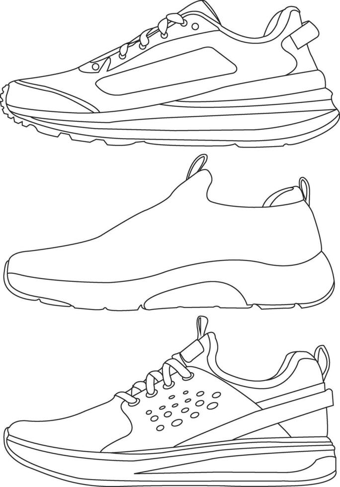 Set of Shoes sneaker outline drawing, Sneakers icon, Shoes outline, shoes Illustration, sneakers isolated, shoes fashion, sneakers outline vector