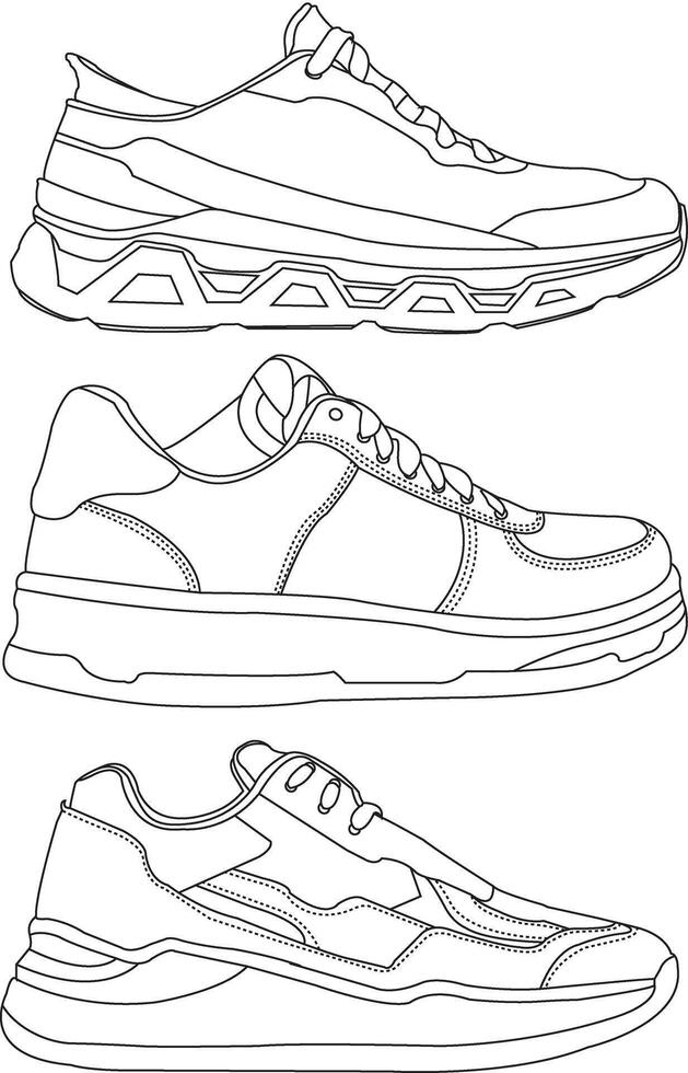 Set of Shoes sneaker drawing symbol icon Set of shoes icon, shoe icon collection, sneaker icon simple Collection Men's footwear, new shoe illustration set vector