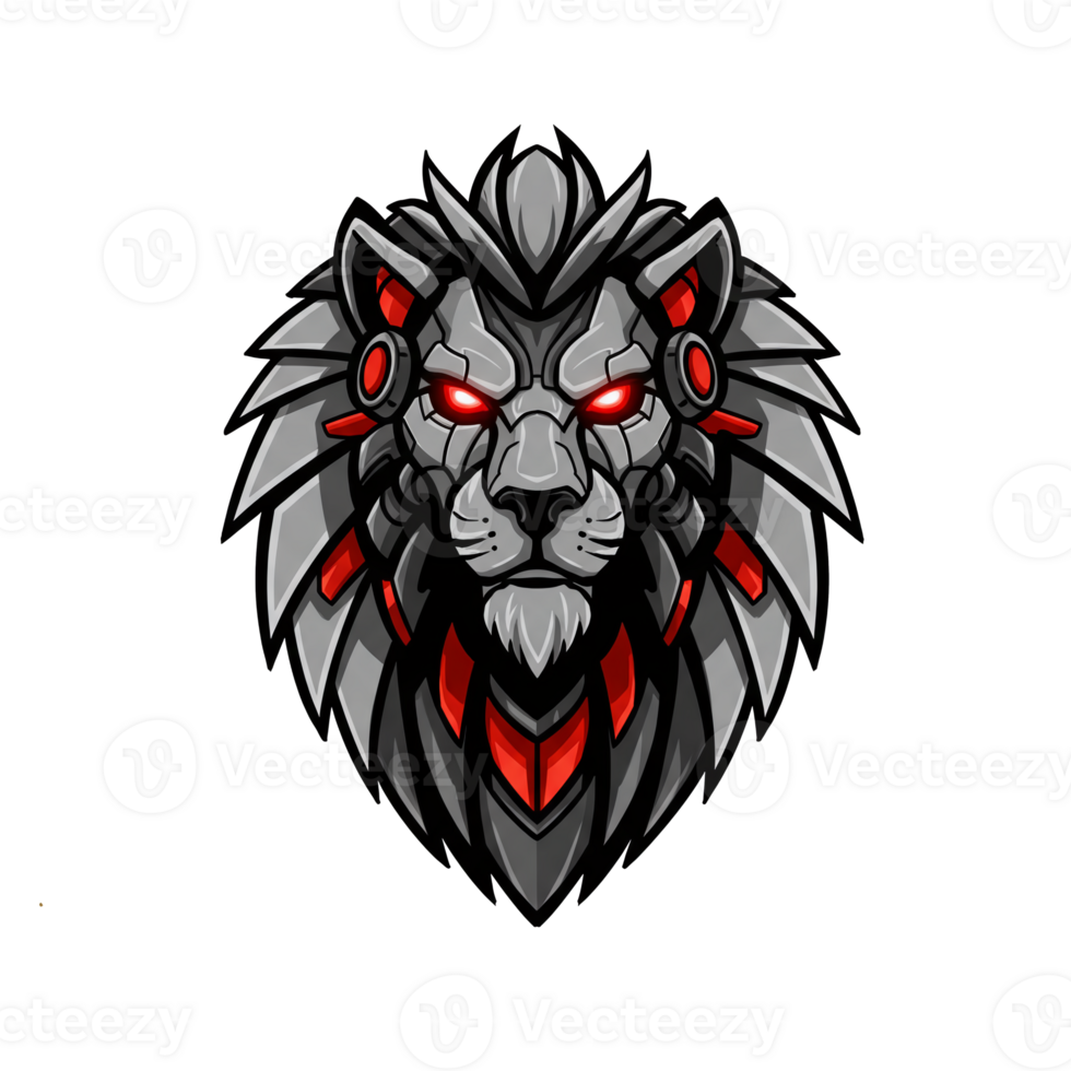 Robotic Lion Head Futuristic Mascot Design png