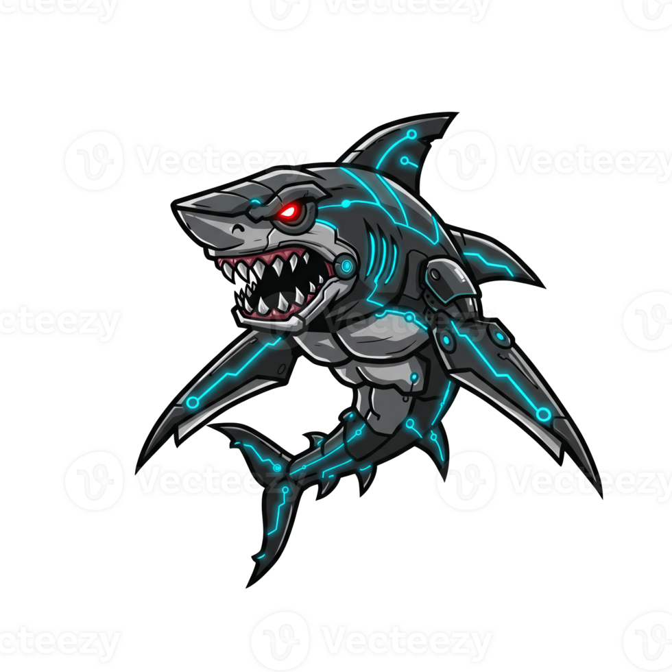 Cybernetic Shark Futuristic Robotic Great White Shark Illustration png