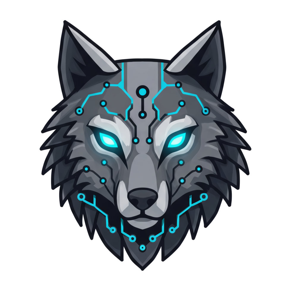 Cybernetic Wolf Head Futuristic Mascot Logo Design png