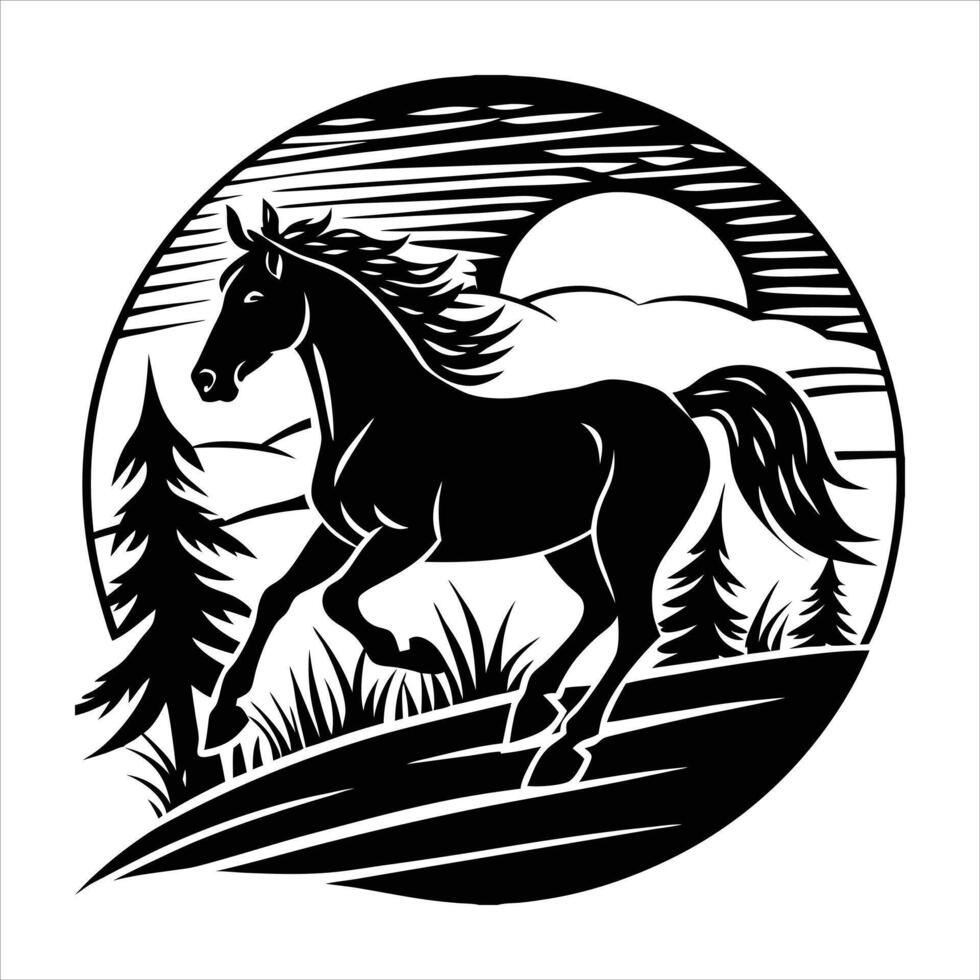 silhouette running horse vector