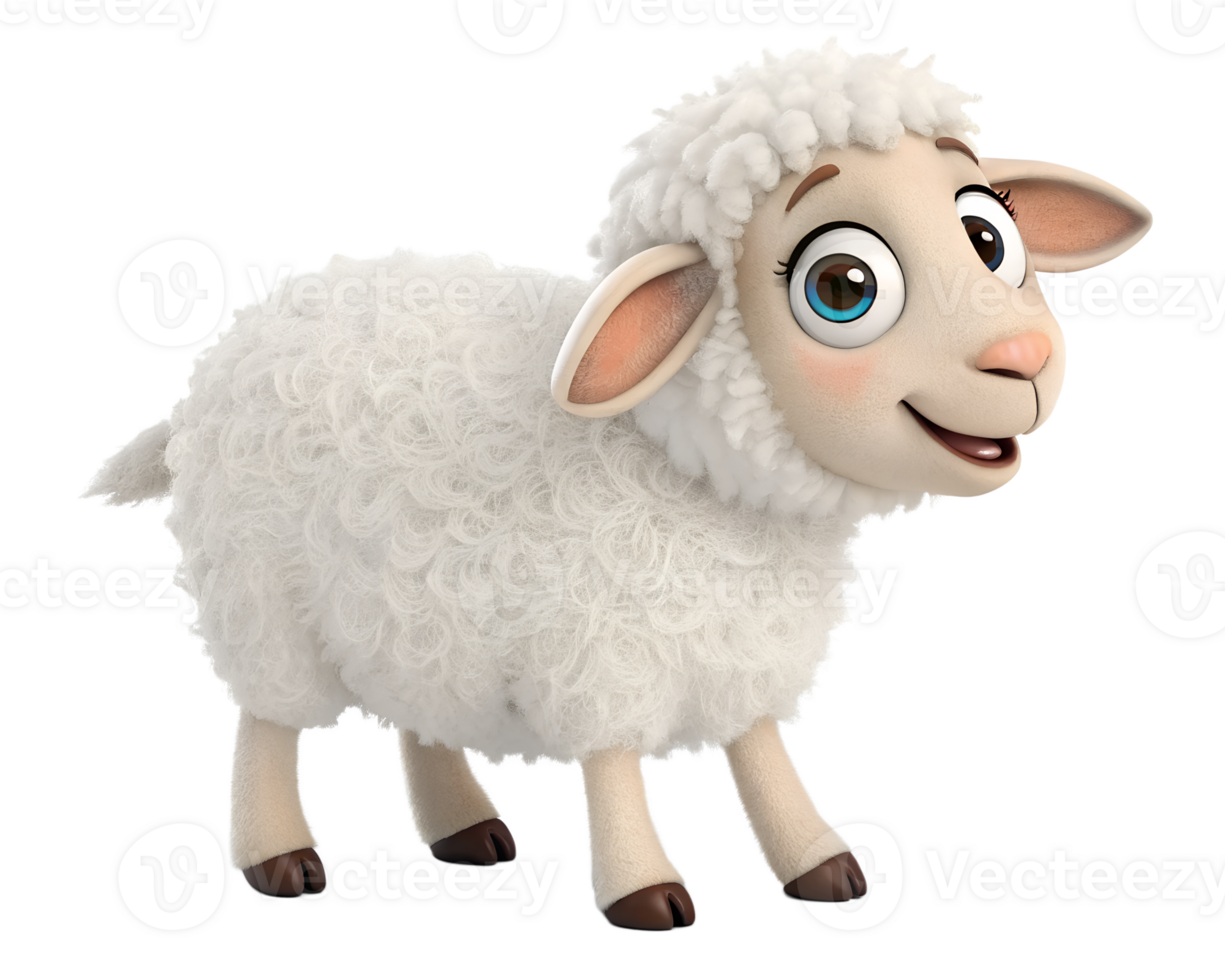 A 3D cartoon, cute Sheep, isolated on a transparent background png
