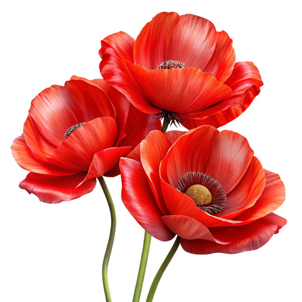 Artistic Watercolor Style Red Poppies Flowers in Transparent Background png