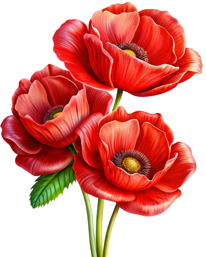 High Quality Red Poppies Flowers in Transparent Background png