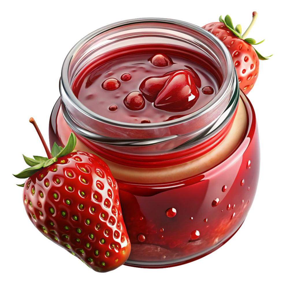 Strawberry Jam Jar with Messy Splash in Transparent Background png