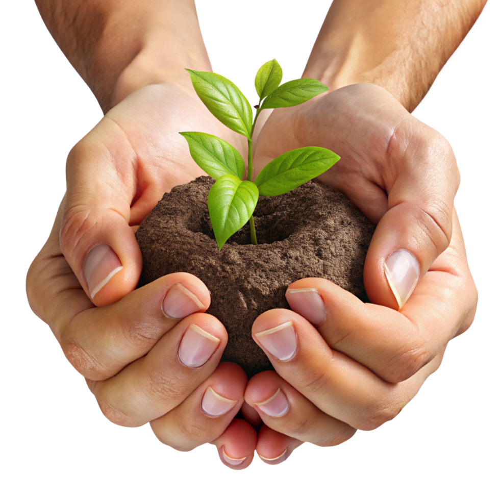 Hands Providing Support to a Young Plant Sprout in Transparent Background png