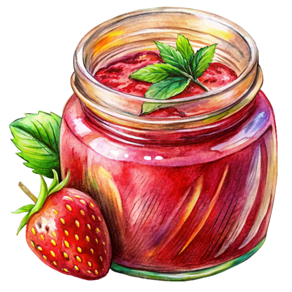 Strawberry Jam Jar with Liquid Splash in Transparent Background png