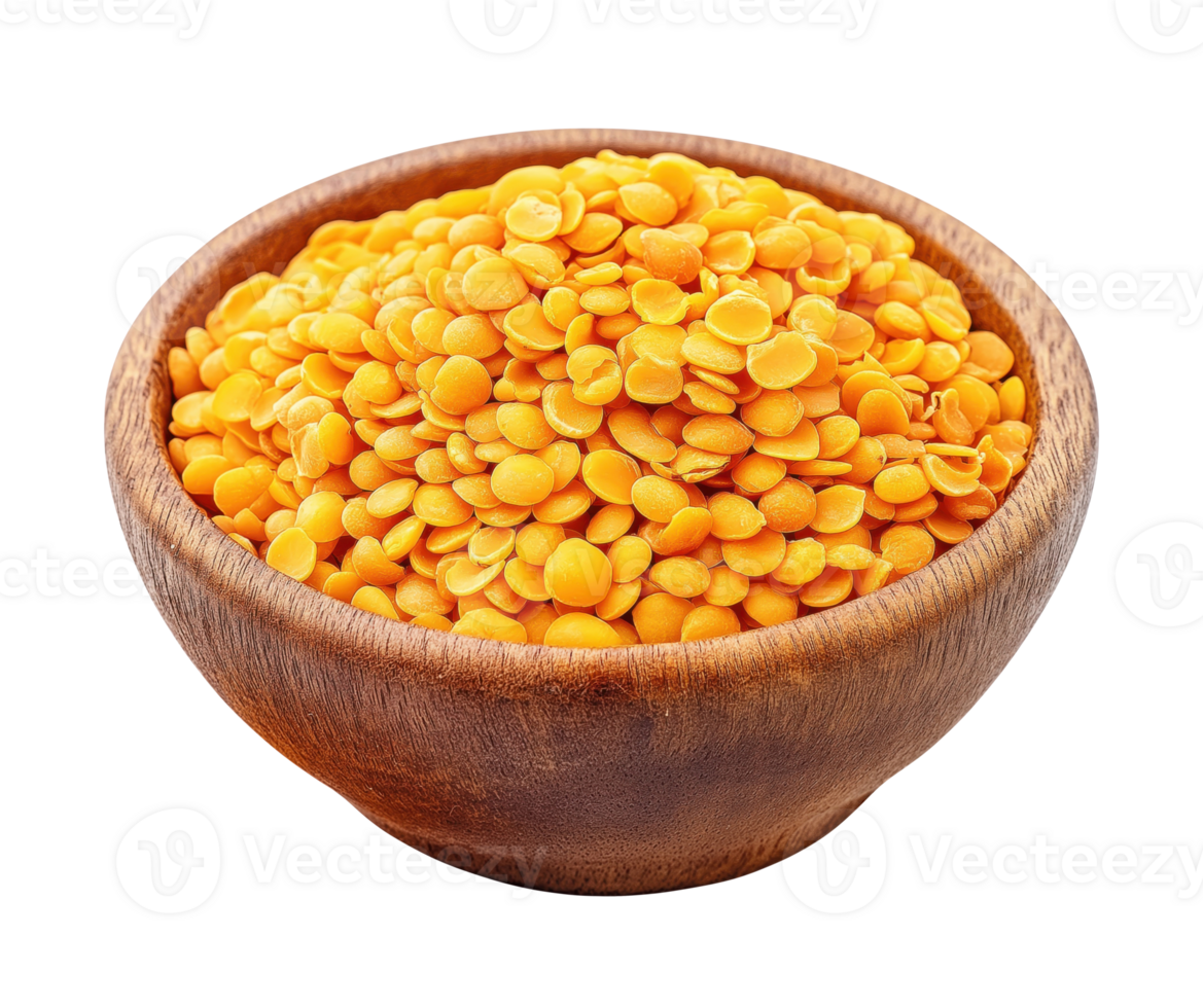 Bowl with red lentils isolated on a transparent background, top view png