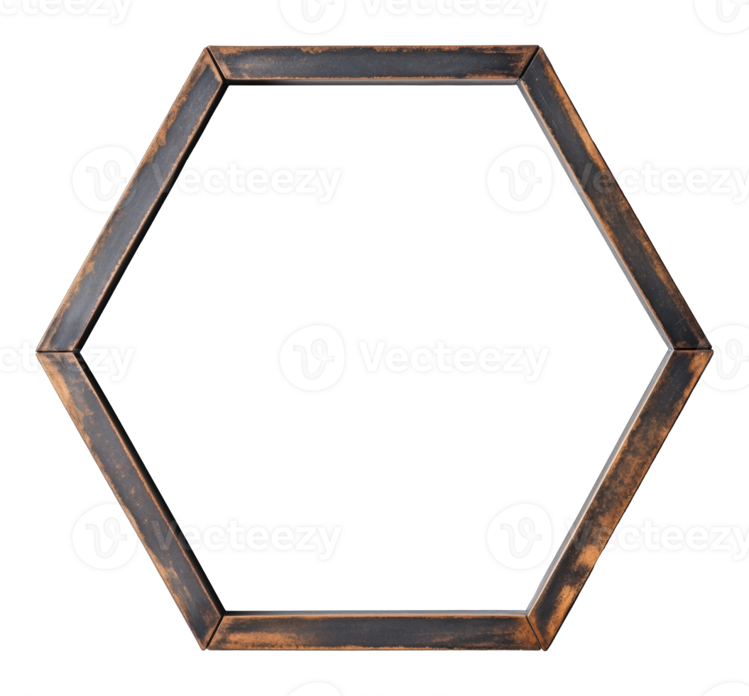 Metallic frame shaped as hexagon isolated on transparent background png