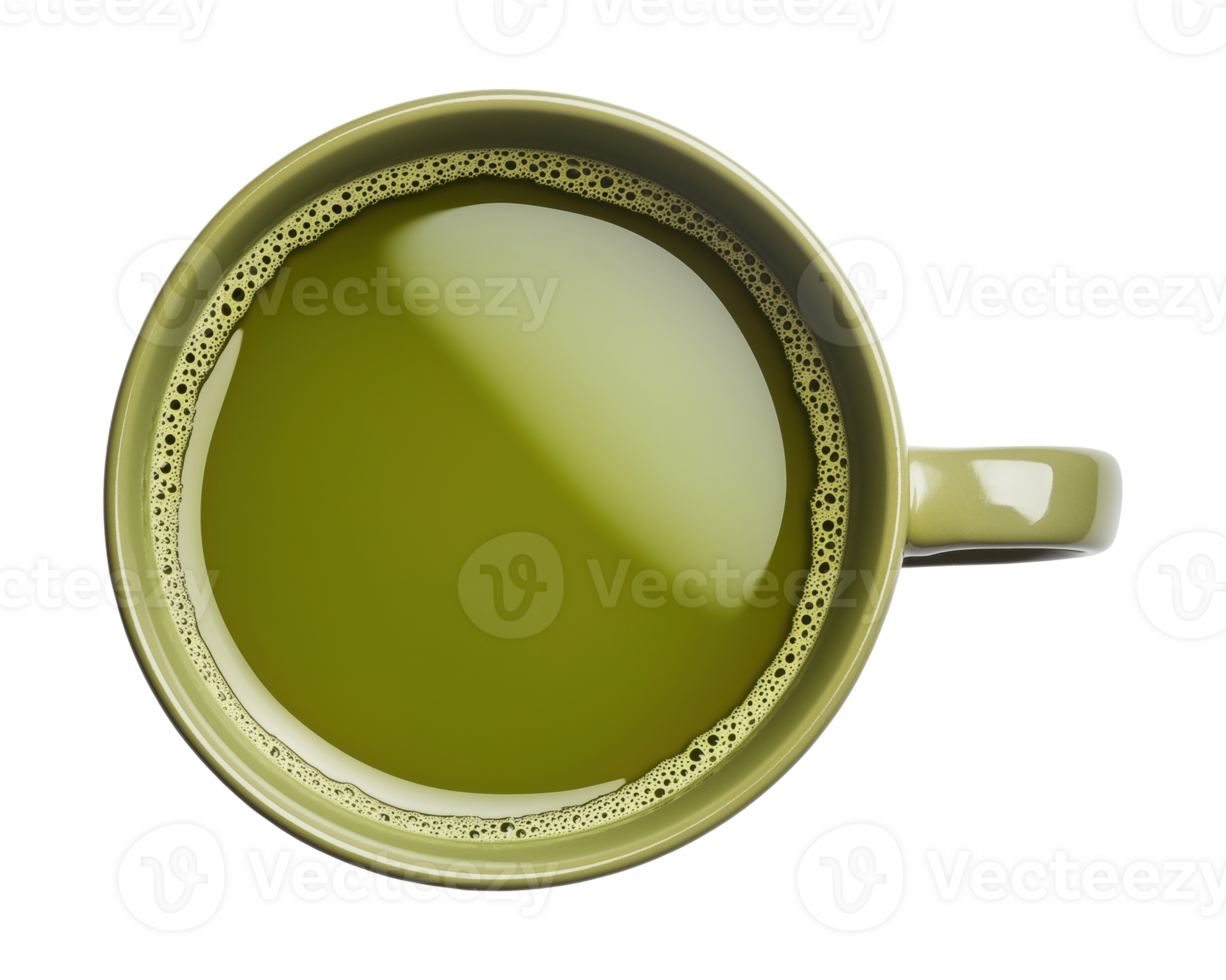 Top view of a cup with matcha green tea isolated on transparent background png
