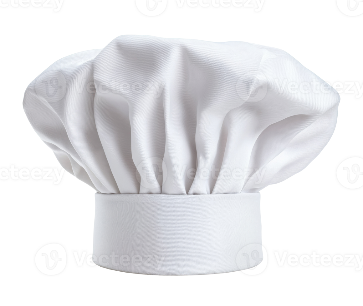 Classic white chef hat with soft folds, isolated on a transparent background png