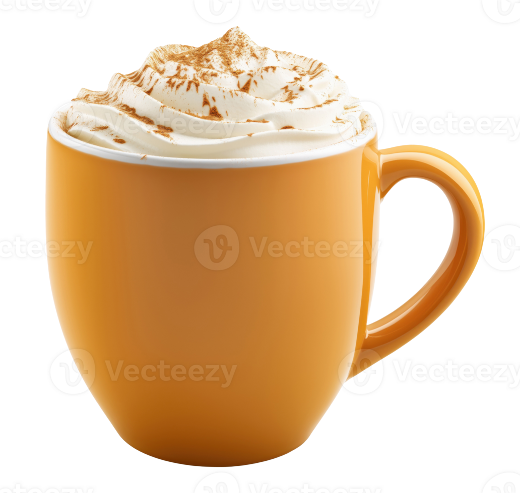 Orange cup with pumpkin latte with foam isolated on transparent background png