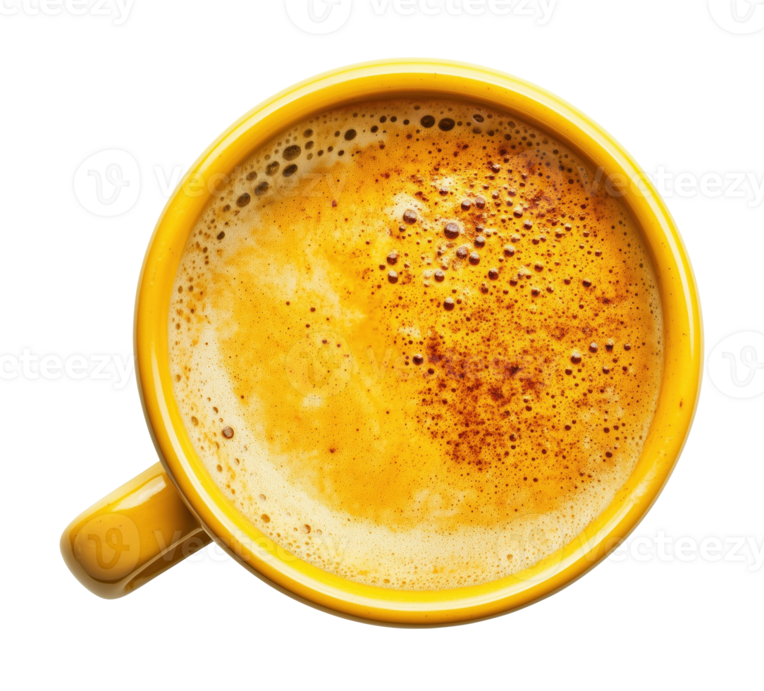 Top view of a cup with pumpkin latte, isolated on a transparent background png