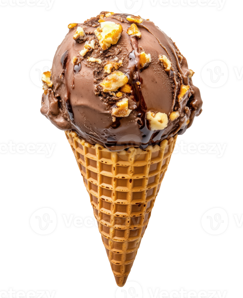 Chocolate ice cream cone with nuts isolated on transparent background png
