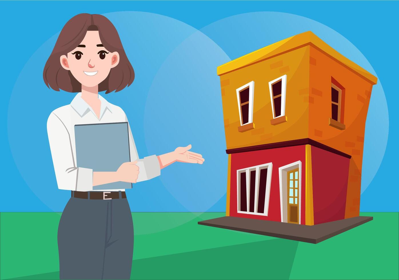 Receptionist invites customers into the store vector