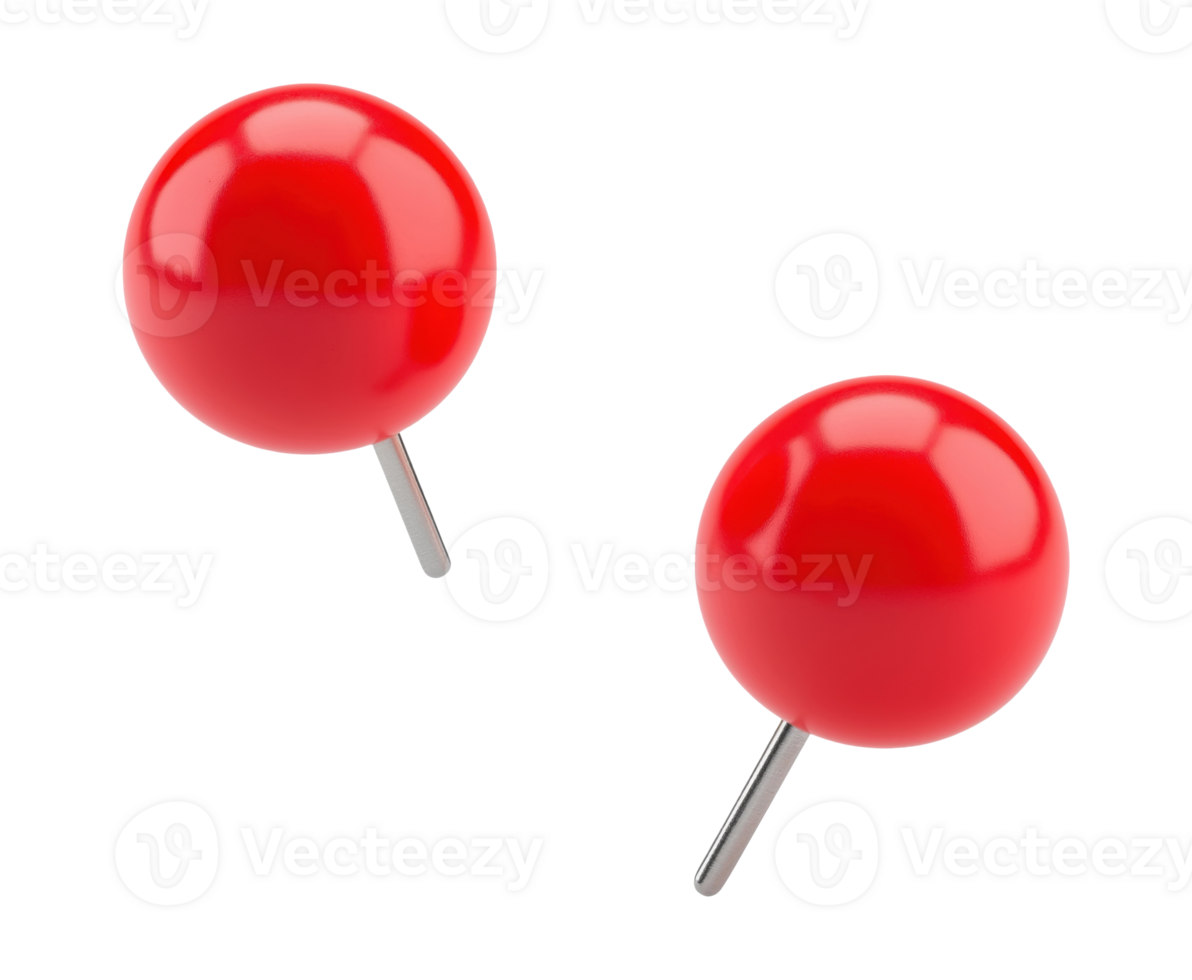 Two red push pins, isolated on a transparent background png