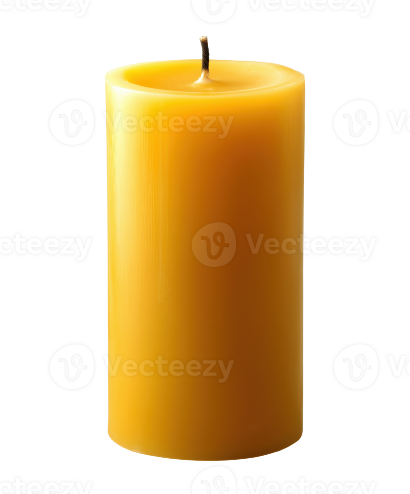 One wax pillar candle without flame isolated on transparent background png
