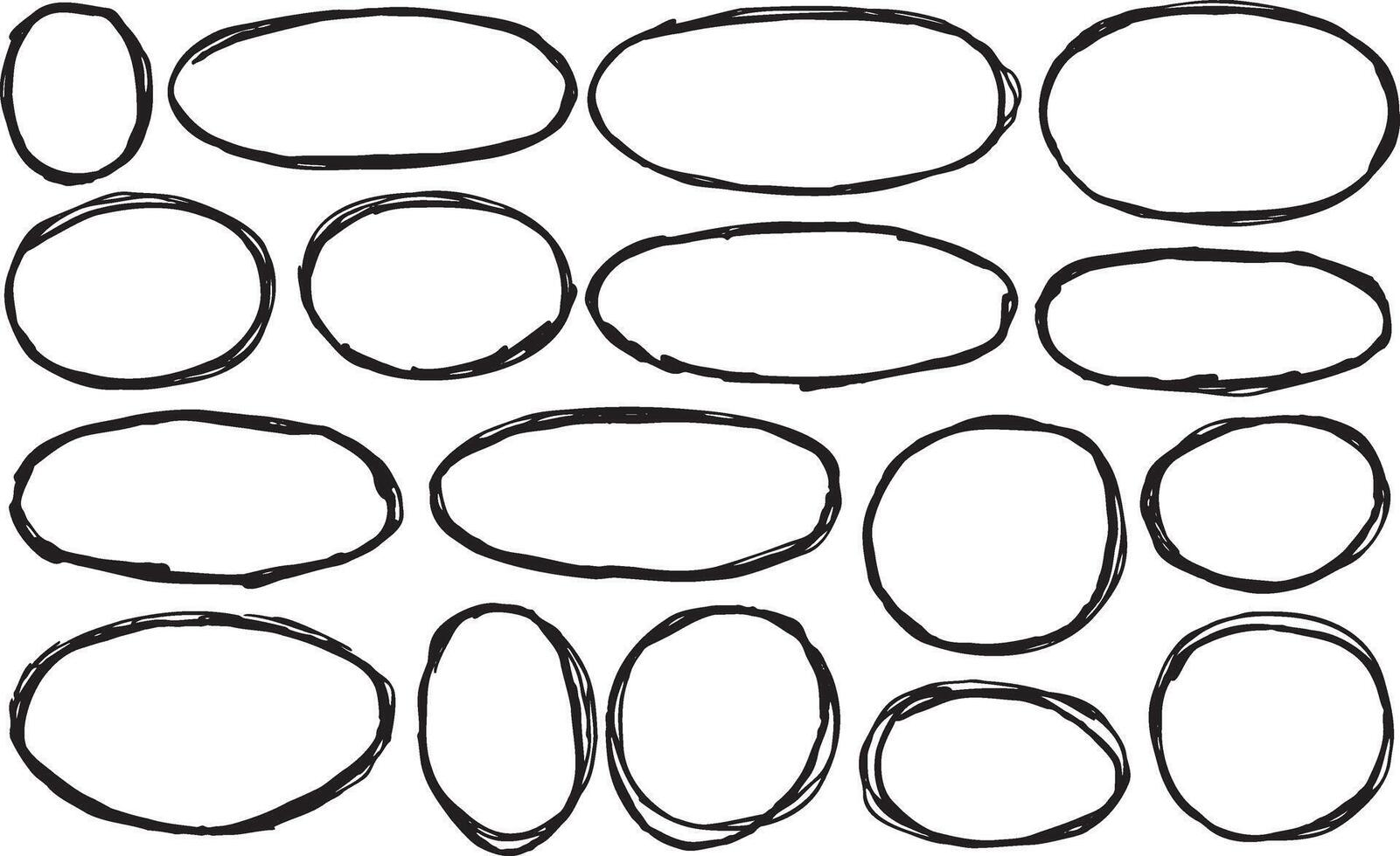 Border frame doodle drawing. Set of drawn grunge illustration. Scribble brush sketch. Black circle line marker scratch element vector