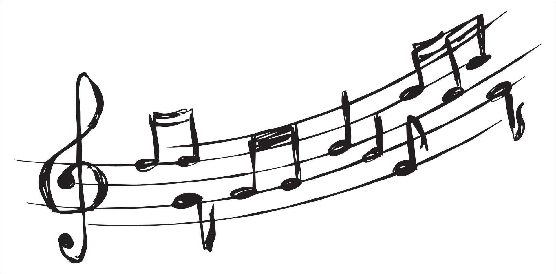 Music note. Simple sound drawing. Black and white doodle melody tone and music key. Musical sketch design. Creative retro musical song vector